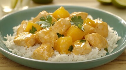 Chicken and mango curry over rice