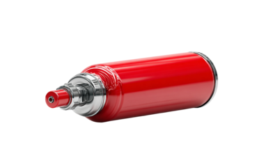Fire extinguisher ready for emergency response featuring metallic nozzle ergonomic handle and reliable safety operation isolated on transparent background PNG