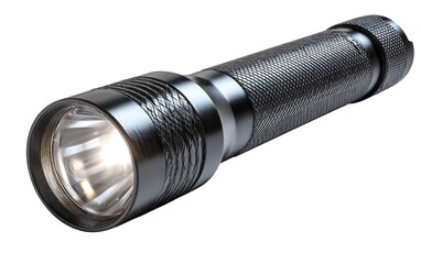 Professional flashlight artwork featuring comfortable grip surface glowing light practical design and modern utility isolated on transparent background PNG
