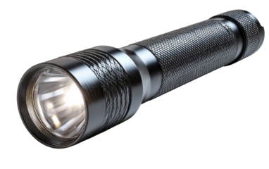 Professional flashlight artwork featuring comfortable grip surface glowing light practical design and modern utility isolated on transparent background PNG
