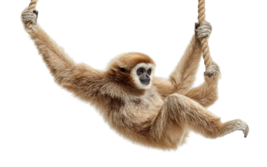 High quality gibbon artwork emphasizing swinging movement energetic pose and realistic wildlife anatomy isolated on transparent background PNG