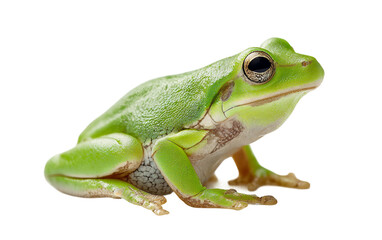 Obraz premium Realistic green tree frog depiction highlighting seated pose smooth skin and natural environmental adaptation isolated on transparent background PNG