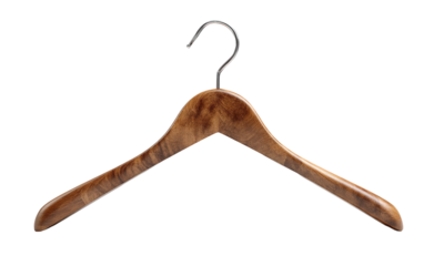 High quality hanger artwork emphasizing detailed wood texture sleek curved shape and functional wardrobe accessory isolated on transparent background PNG