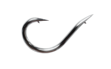 Hook illustration showing curved steel with sharp point glossy shine and functional tool design isolated on transparent background PNG