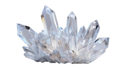 Clear Quartz Crystal Cluster, Natural Mineral Stone Isolated on Black Background
