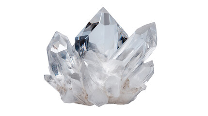 Clear Quartz Crystal Cluster, Natural Mineral Stone Isolated on Black Background