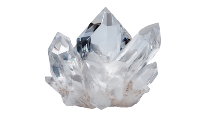 Clear Quartz Crystal Cluster, Natural Mineral Stone Isolated on Black Background