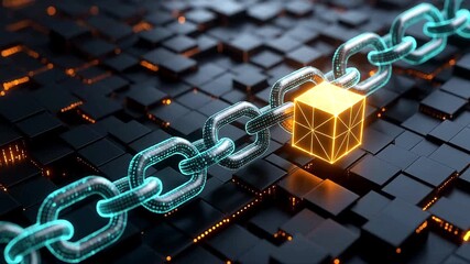 Blockchain Security: A close-up view of a glowing digital chain, secured by a gold, illuminated lock, set against a dark, tech-inspired background. - Powered by Adobe