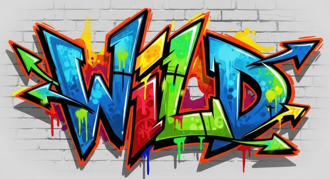 Stylized, vibrant letters spell out a single word in an urban mural format.