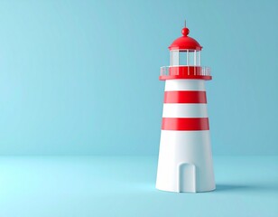Modern marine lighthouse 3d model isolated on light blue surface.