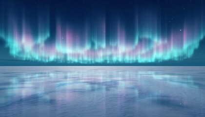 Glowing winter aurora lighting up the night sky above snowy open plains, with soft light reflections on the snow surface, creating a magical, calm, and atmospheric winter landscape.