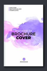 Brochure purple template layout, flyer cover design with watercolor background