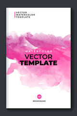 Brochure pink template layout, flyer cover design with watercolor background