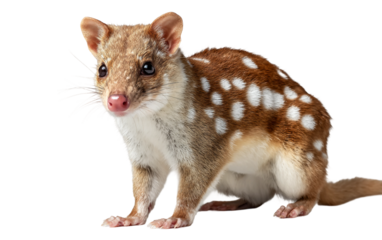 Spotted quoll animal captured in a balanced stance highlighting sharp features agile body and natural behavior isolated on transparent background PNG