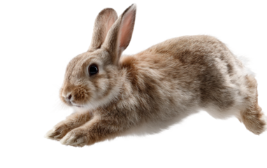 Playful rabbit jumping upward highlighting agility lightness and natural motion of a gentle wildlife creature isolated on transparent background PNG
