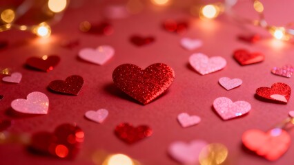 A shimmering collection of hearts and warm lights celebrating love and affection