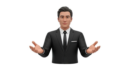 Businessman with open hands gesture on transparent background