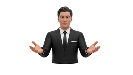 Businessman with open hands gesture on transparent background