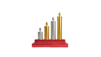 Four candles on a red tiered stand in increasing height on transparent background