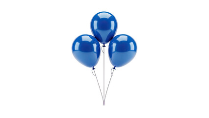 Group of three shiny blue balloons floating on transparent background