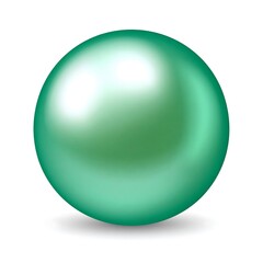 A luminous teal sphere casts a soft shadow, reflecting light across its smooth, rounded surface