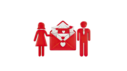 Love Letters Between Man and Woman Icons on transparent background