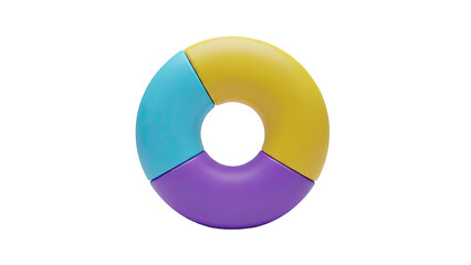 3D rendered torus divided into three colored segments on transparent background