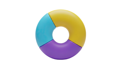 3D rendered torus divided into three colored segments on transparent background