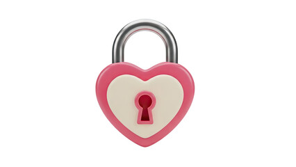 3D Pink Heart Shaped Lock with Silver Shackle on transparent background