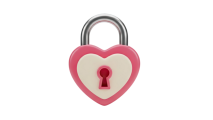 3D Pink Heart Shaped Lock with Silver Shackle on transparent background