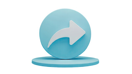 3D render of a share icon on a blue circle and platform on transparent background