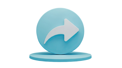 3D render of a share icon on a blue circle and platform on transparent background