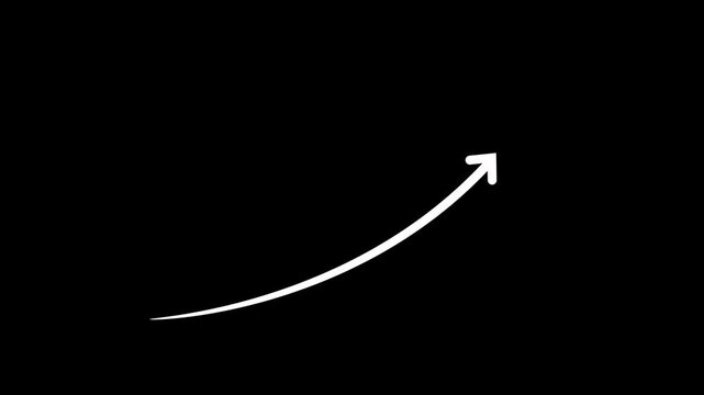White upward trending arrow on black background growth