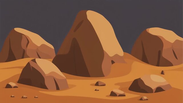 Desert Landscape with Rocks and Sand Dunes Illustration.