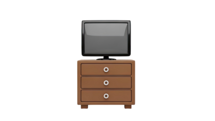 Retro TV on a brown nightstand on transparent background