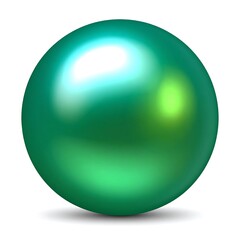 A lustrous, emerald-green sphere reflects light with smooth gradients and a subtle shadow, isolated on a white field