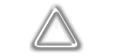 White outlined triangle with soft shadow on a clean white background, a minimalist graphic element.