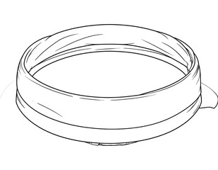 Line drawing of a simple circular lid or ring viewed from a slightly angled perspective. Shadows provide depth. Smooth edges