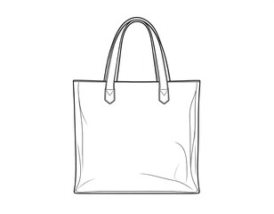 Line drawing of a simple tote bag with two handles. It shows the front view of a rectangular bag shape with details