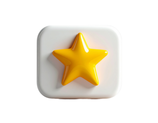 Vibrant 3D Glossy Golden Star Icon for UI/UX Design, Favorite Rating, and Achievement. A premium transparent PNG graphic asset, perfect for digital projects