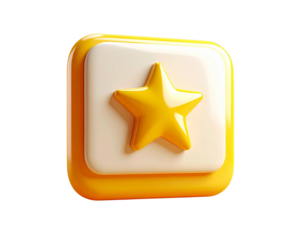 Vibrant 3D golden star icon on a rounded square for UI design, app interfaces, and rating systems. High-quality transparent background png graphic asset
