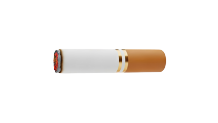 Burning cigarette with gold rings on transparent background