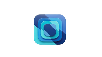 Layered rounded squares with diagonal color bands in blues on transparent background