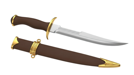 Ornate Medieval Dagger with Scabbard on transparent background