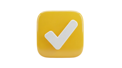 3D Yellow Checkmark Icon with Transparent Background