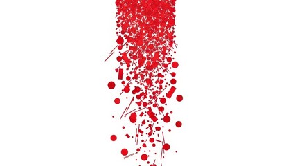 Abstract Red Paint Splatter Falling Down on White Background.