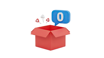 Open Red Box With Zero Notification and Triangles on transparent background