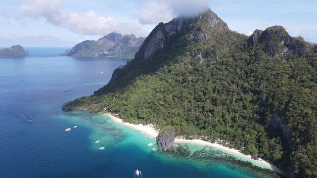 The aerial view of Seven Commandos Beach in the Philippines