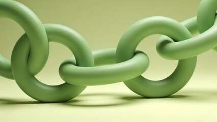 Fototapeta premium Close-up of a light green chain with several links connected, symbolizing strength and connection.