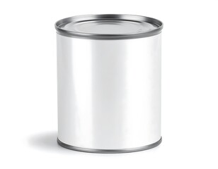 A plain, white, sealed, cylindrical, metal can with a shadow cast on a white surface